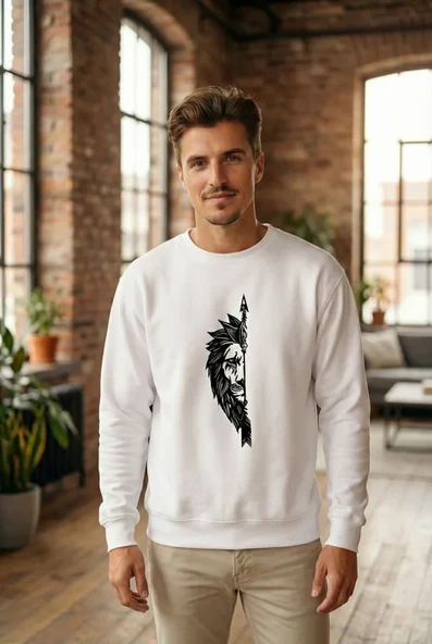 Oversize Bisiklet Yaka Sevgililer Günü Baskılı Sweatshirt - Beyaz ürün görseli 1