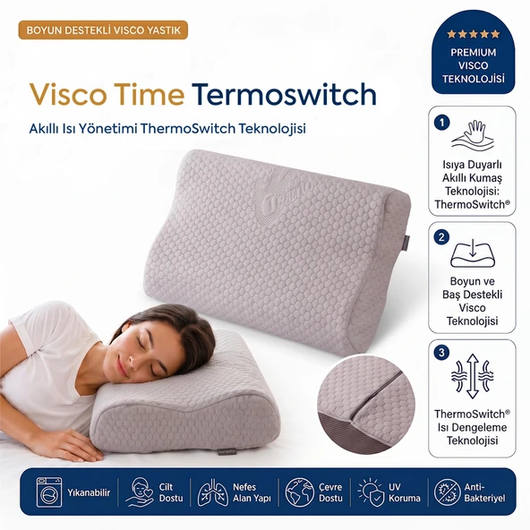 Homedius Visco Time ThermoSwitch Boyun Destekli Ortopedik Visco Yastık 50x32 cm  Beyaz ürün görseli 1