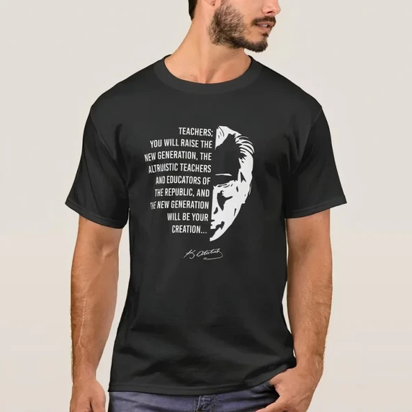 24 Kasım Öğretmenler Günü Temalı Baskılı Bisiklet Yaka T-shirt - Siyah ürün görseli 1