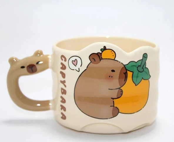 Capybara Figürlü Yayvan Formlu Porselen Kupa Bardak Alk5044 ürün görseli 1