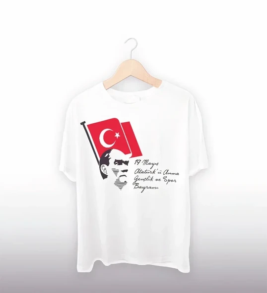 19 Mayıs Atatürkü Anma Gençlik Ve Spor Bayramı Baskılı Oversize T-shirt - Beyaz ürün görseli 1