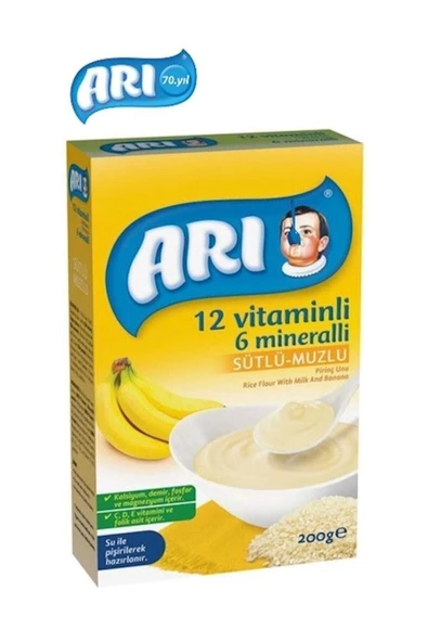 Arı Mama Pirinç Unu Sütlü-Muzlu 12 Vitminli 6 Minarelli 200 Gr ürün görseli 1