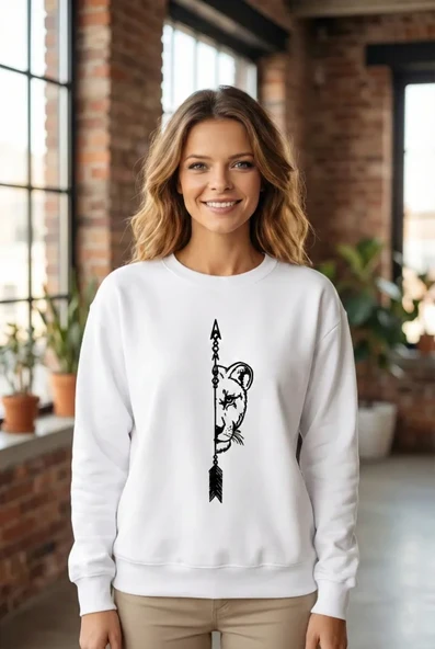 Sevgililer Günü Baskılı Oversize Bisiklet Yaka Sweatshirt - Beyaz ürün görseli 1