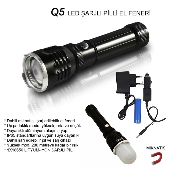 Flaşörlü Uzun Mesafeli Şarjlı Pilli Mıknatıslı El Feneri Wt-282 ürün görseli 1