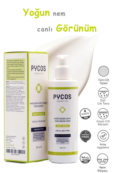 PYCOS COSMETICS Hyalüronik Asit Ve Pantenol B5 Içeren, Nemlendirici Yüz Ve Vücut Cilt Bakım Kremi 200 ml ürün görseli 1