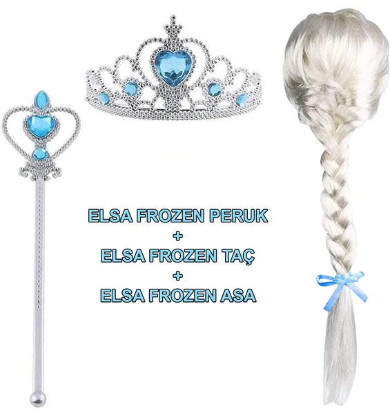 Örgülü Karlar Ülkesi Frozen Elsa Peruğu Tacı Ve Sopası Çocuk Boy ürün görseli 1