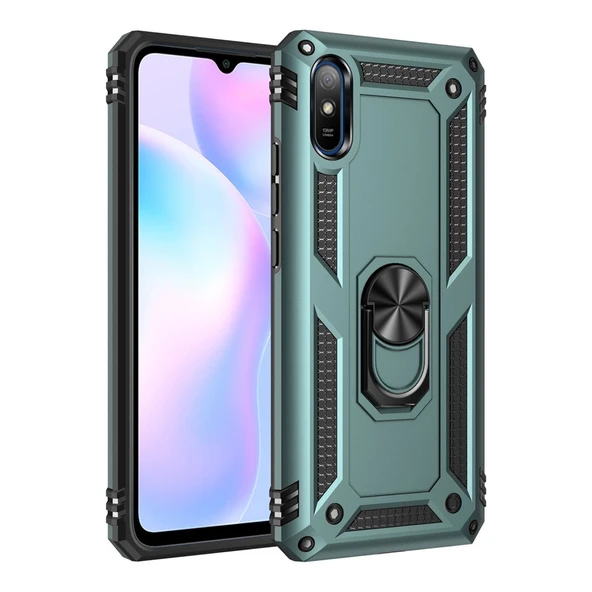 Xiaomi Redmi 9a Kılıf Sofya Yüzüklü Silikon Kapak - Yeşil ürün görseli 1