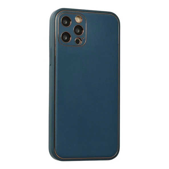 Apple İphone 12 Pro Max Kılıf Coco Deri Silikon Kapak - Mavi - Resim 2