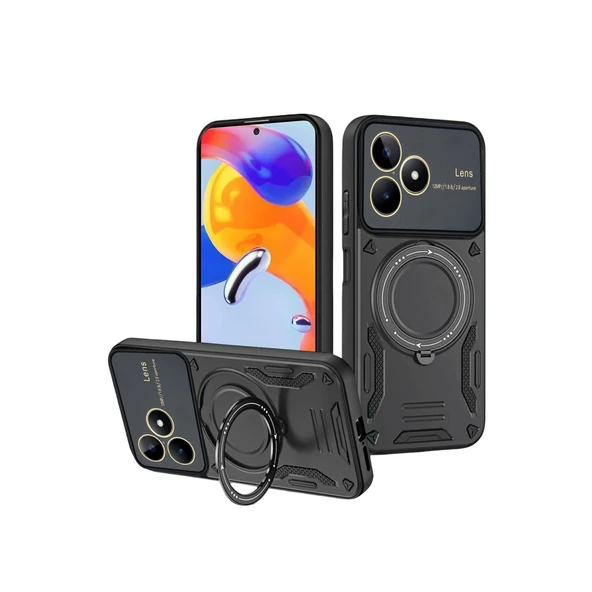Realme C53 Kılıf Joy Lens Standlı Kapak - Siyah ürün görseli 1