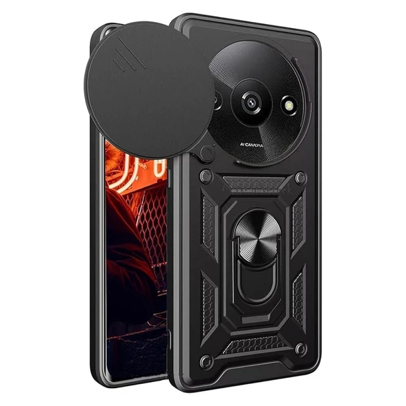 Xiaomi Redmi A3 4g Kılıf Pars Lens Yüzüklü Silikon - Siyah ürün görseli 1