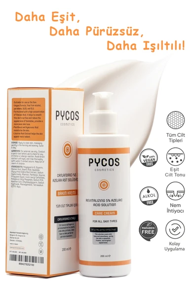 PYCOS COSMETICS Azelaik Asit %5 Cilt Bakım Kremi 200 ML Akne, Sivilce, Kızarıklık Ve Siyah Nokta Gidermeye Yardımcı ürün görseli 1