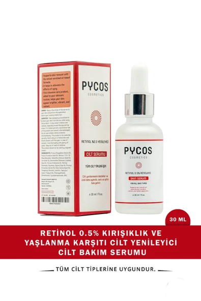 PYCOS COSMETICS Retinol 0.5% Kırışıklık Ve Yaşlanma Karşıtı Cilt Yenileyici Cilt Bakım Serumu 30 ml ürün görseli 1