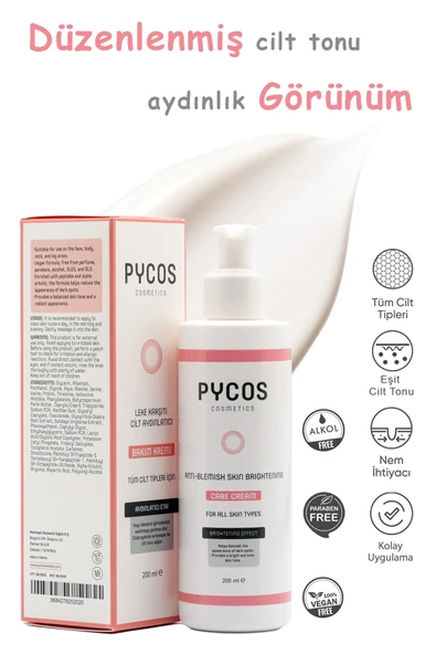 PYCOS COSMETICS Leke Karşıtı Cilt Beyazlatıcı, Cilt Tonu Eşitleyici Bakım Kremi 200 ml ürün görseli 1