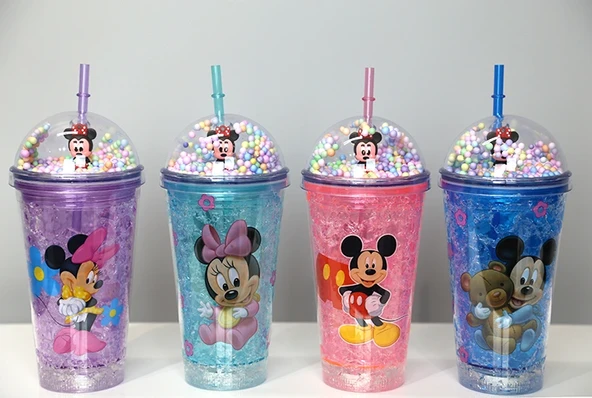 Sevimli Mickey Mouse Işıklı Pipetli Boncuklu Suluk & Bardak 400 Ml Alk3147 ürün görseli 1