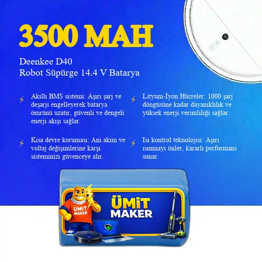 Deenkee D40 Robot Süpürge 3500 mAh Batarya - Resim 3