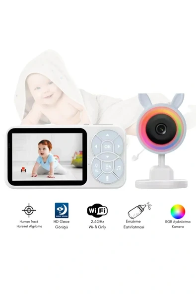 Bebek Kamerası Kumandalı Monitörlü Konuşma Özellikli Işıklı Gece Görüslü Hatırlatıcılı Kamera ürün görseli 1