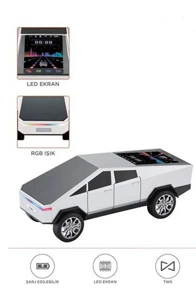 D68 Cyber Model Araba Tasarımlı Bluetooth Hoparlör 15w Güçlü Ses Rgb Led /tws/usb Beyaz ürün görseli 1