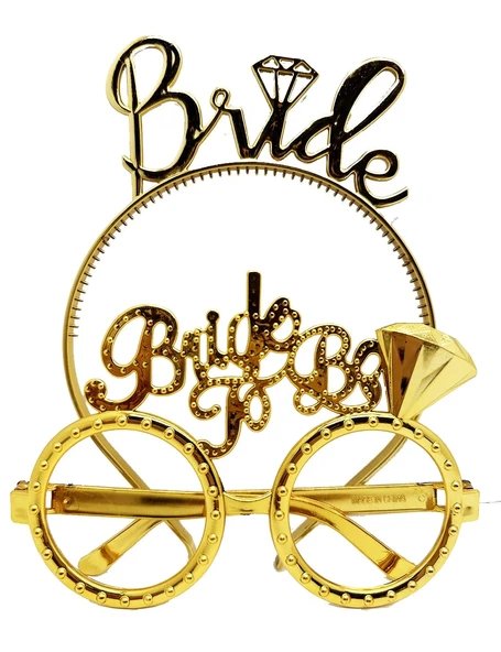 Bride Yazılı Taç Ve Bride To Be Yazılı Gözlük Seti Altın Renk ürün görseli 1