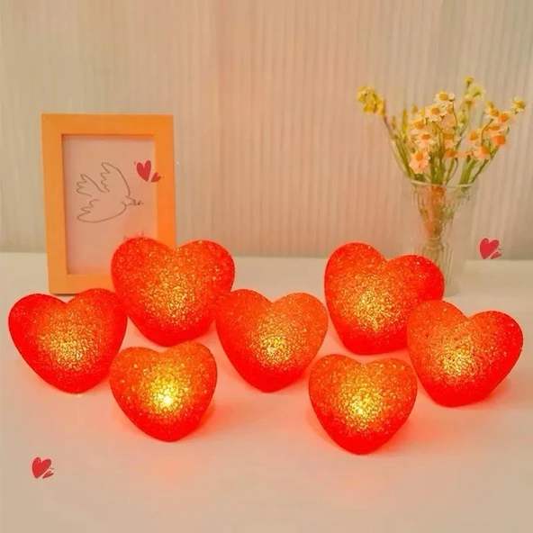 Led Işıklı Kırmızı Kalp Gece Lambası 12'li Paket ürün görseli 1
