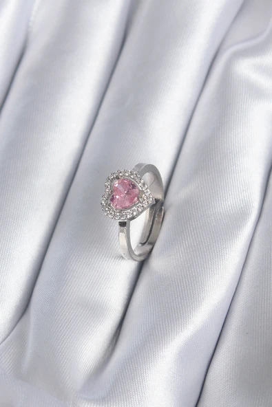 Pirinç Gümüş Renk Pembe Zirkon Taşlı Charm Model Kadın Yüzük TJ-BYK2864 ürün görseli 1