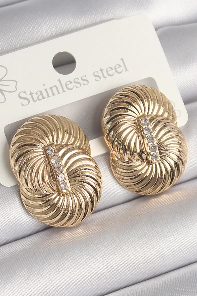 Pirinç Gold Renk Zirkon Taşlı Sarmal Model Kadın Küpe TJ-BKP10241 ürün görseli 1