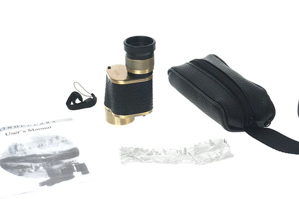 6X24 Baigish Askeri Tarzi Pirinç Ve Deri Kaplamalı Deri Çantalı Monocular Dürbün Sarı ürün görseli 1