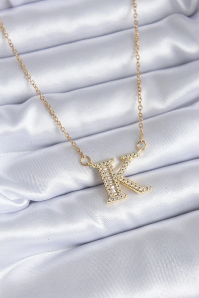316L Çelik Gold Renk K Harf Model Zirkon Taşlı Kadın Kolye - TJ-BKO7712 ürün görseli 1