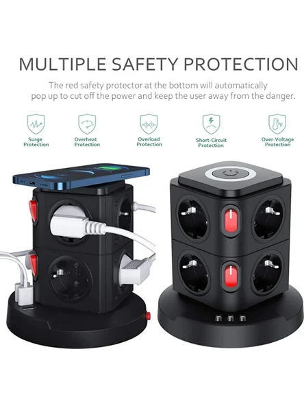Termal Akım Korumalı Isıya Dayanıklı 3 Usb 8 Priz Ve Wireless Kablosuz Şarj 2.4 Amper Kablolu Priz ürün görseli 1