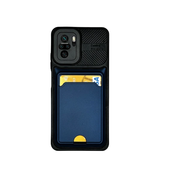 XİAOMİ REDMİ NOTE 10 KARTLIKLI SİLİKON KILIF LACİVERT ürün görseli 1
