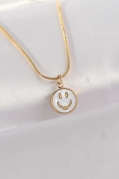 316L Çelik Zincir Renk Mermer Desenli Minimal Smile Kolye TJ-BKO8672 ürün görseli 1