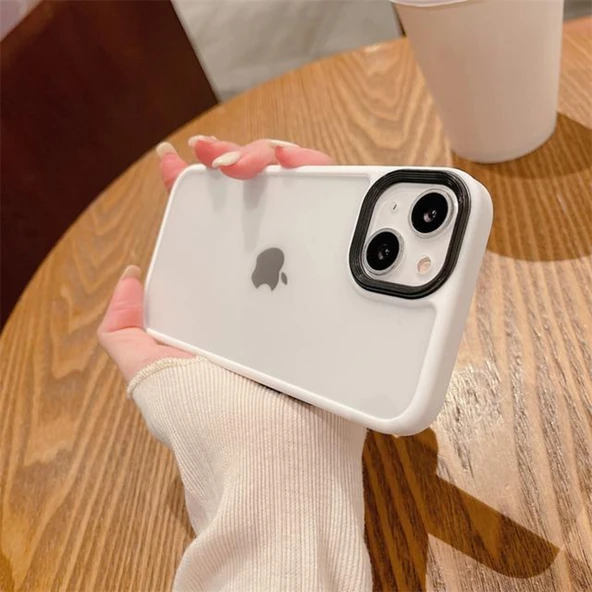 İPHONE 11 PRO MAX YANLARI RENKLİ SİLİKON PARLAK ARKA YÜZEYLİ TİGER HİBRİT KAPAK BEYAZ ürün görseli 1