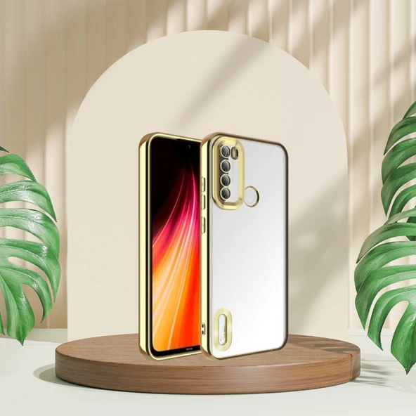 XİAOMİ REDMİ NOTE 8 YANLARI RENKLİ LENS KORUMALI LOGO GÖSTEREN MEGA KILIF GOLD ürün görseli 1