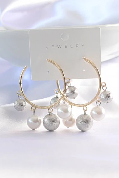 Pirinç Gümüş Renk Topçuk Model Gold Renk Halka Küpe TJ-BKP8907 ürün görseli 1