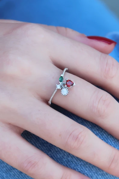 Gümüş Renk Kiraz Model Zirkon Taşlı Kadın Yüzük TJ-BYK2604 ürün görseli 1