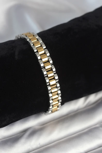 316L Çelik Gold ve Gümüş Renk 9 mm Kalınlık Erkek Bileklik TJ-EB3769 ürün görseli 1