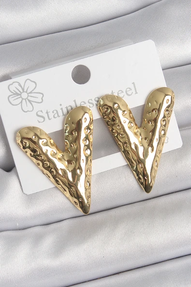 316 Çelik Gold Renk İşlemeli Kalp Model Kadın Küpe TJ-BKP10523 ürün görseli 1