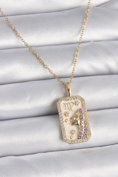 316L Çelik Gold Renk Zincir Başak Burcu Zirkon Taşlı Kadın Kolye TJ-BKO9461 ürün görseli 1