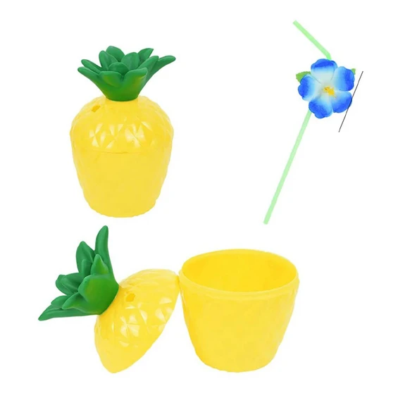 Ananas Hawaii Luau Aloha Pipetli İçecek Kabı Bardak 10x13 cm 1 Adet ürün görseli 1
