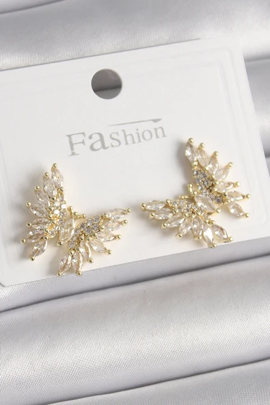 Pirinç Gold Renk Zirkon Taşlı Model Kadın Küpe TJ-BKP9907 ürün görseli 1