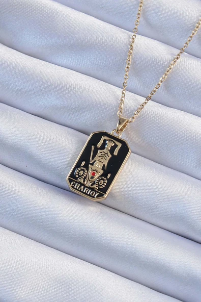 316L Çelik Zincir Renk Siyah Mineli Tarot Kolye TJ-BKO9247 ürün görseli 1