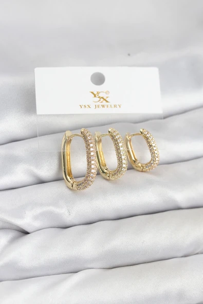 Pirinç Gold Renk Zirkon Taşlı Halka Model YSX Trio Küpe Seti TJ-BKP11570 ürün görseli 1