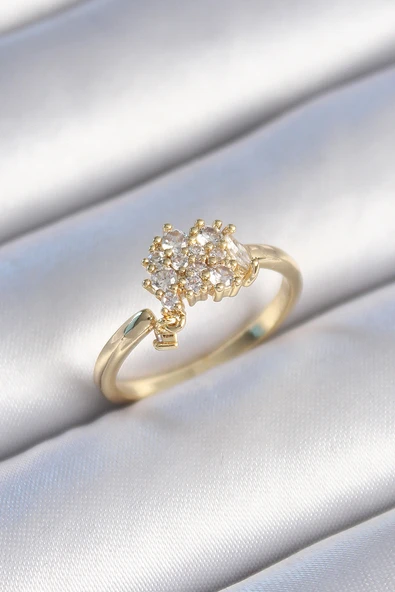 Pirinç Gold Renk Zirkon Taşlı Kadın Yüzük TJ-BYK3442 ürün görseli 1