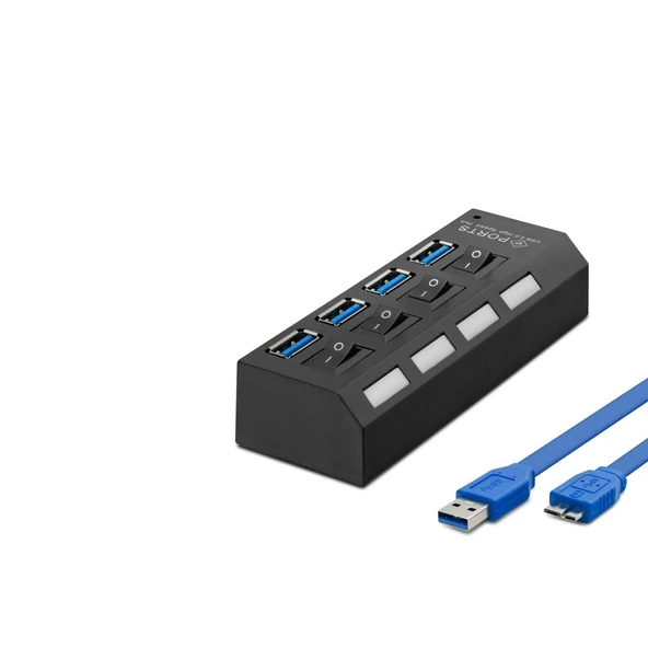 Usb3.0 Hub 4*Usb 50Cm Siyah HDX7023 ürün görseli 1