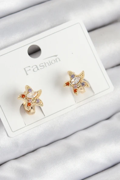 Pirinç Zirkon Taşlı Yıldız Model Gold Renk Çocuk Küpe TJ-BKP11200 ürün görseli 1