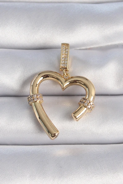 Pirinç Gold Renk Zirkon Taş Detaylı Kalp Figür Ajda Charm TJ-BC1015 ürün görseli 1
