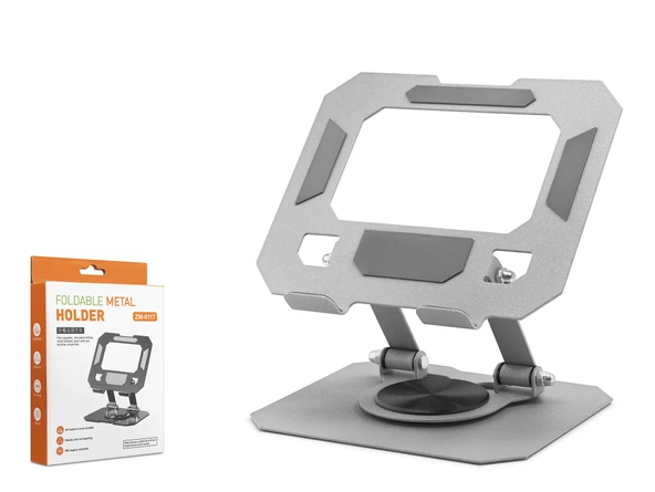 360 Derece Döner Katlanir Ayarlanabilir Masaüstü Tablet Ve Telefon Standi Metal - Gümüş HDX8022 ürün görseli 1