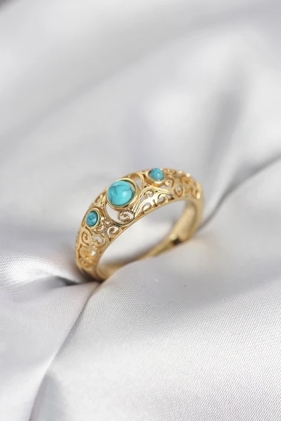 Vintage Model Mavi Taşlı Gold Renk Kadın Yüzük TJ-BYK4149 ürün görseli 1