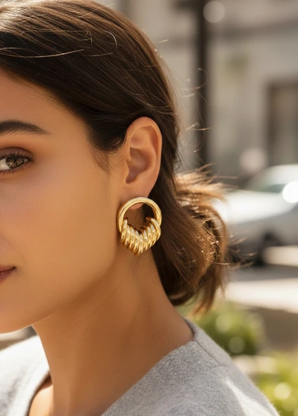 Pirinç Gold Renk Halka Sarmal Model Vintage Kadın Küpe TJ-BKP11640 ürün görseli 1