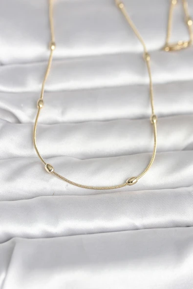 CM 14K Gold Renk Yılan Zincirli Damla Topçuk Model 60 cm Kadın Kolye TJ-BKO10990 ürün görseli 1