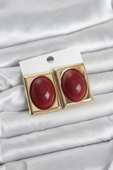 Bordo Kare Model Vintage Gold Renk Kadın Küpe TJ-BKP11673 ürün görseli 1